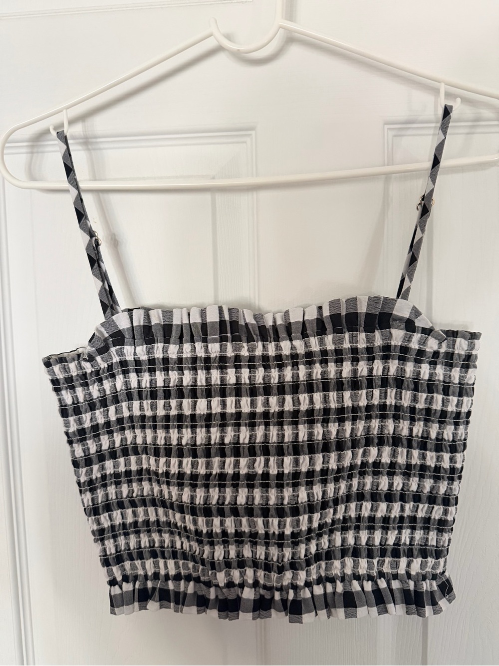 Kate Spade Black & White Gingham Smocked Crop Tank